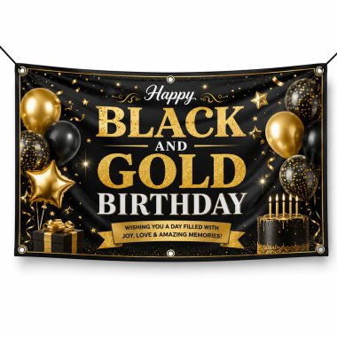Black And Gold Birthday Banners